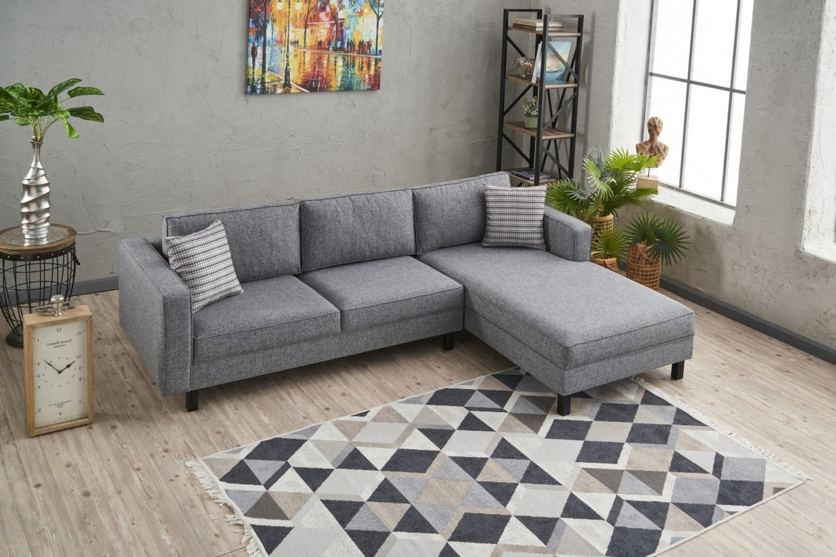 Corner Sofa Right Bald Fabric Gray