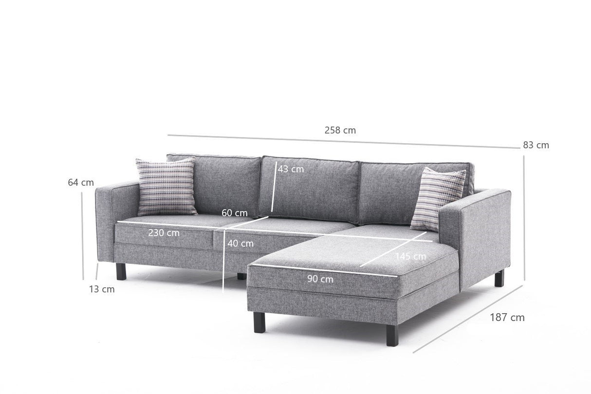 Corner Sofa Right Bald Fabric Gray