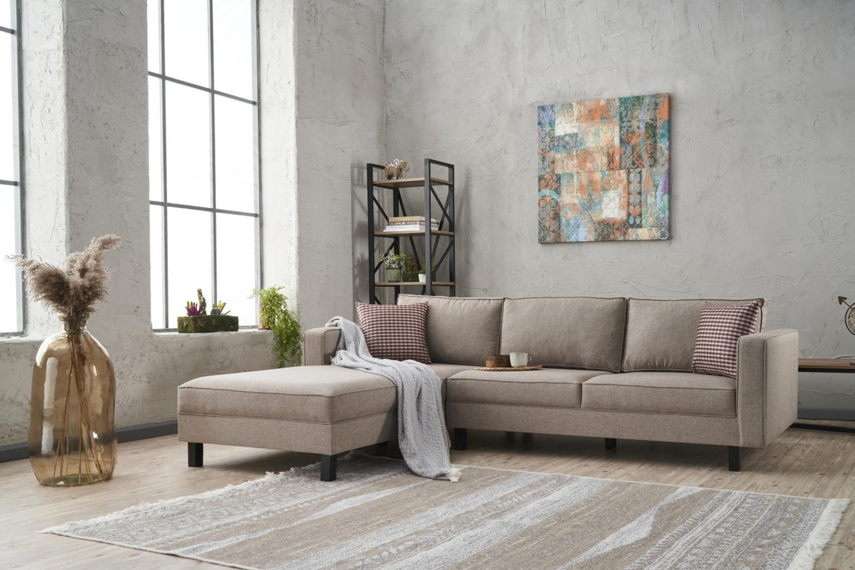 Corner Sofa Left Bald Fabric Cream