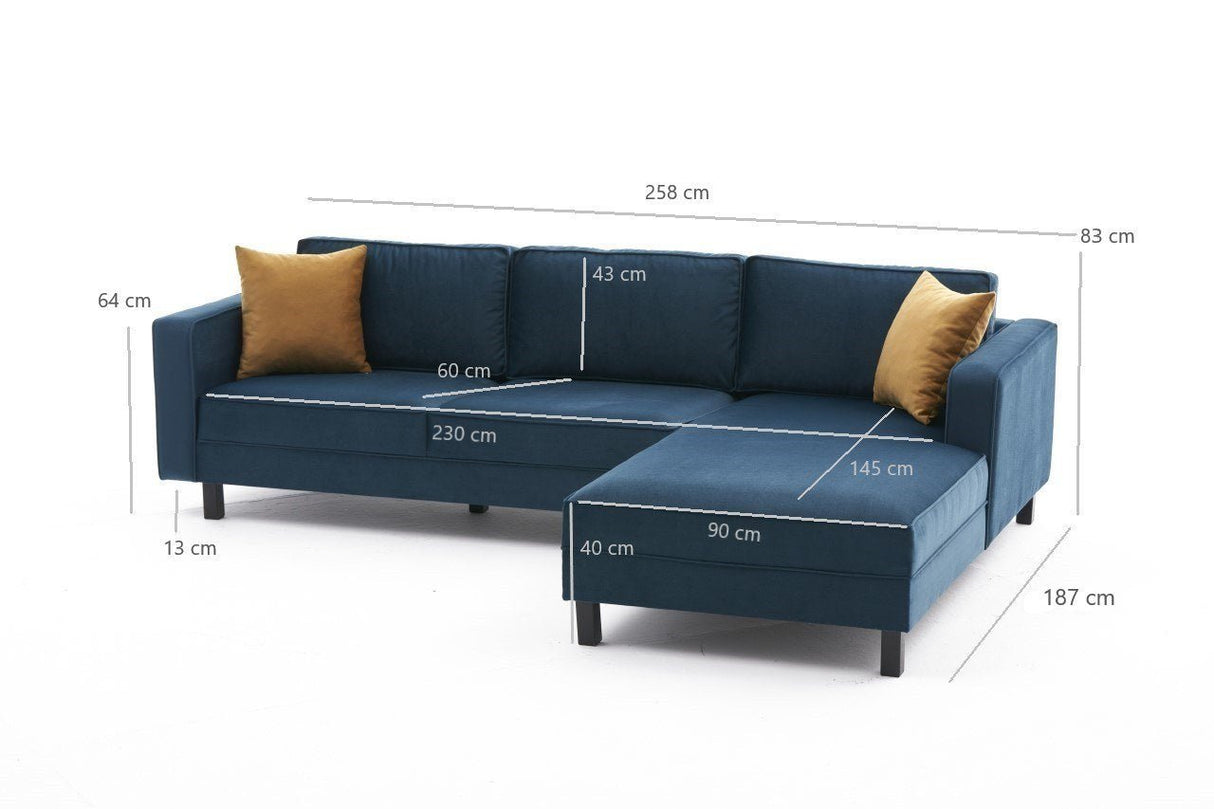 Corner sofa Right Bare Velvet Navy blue