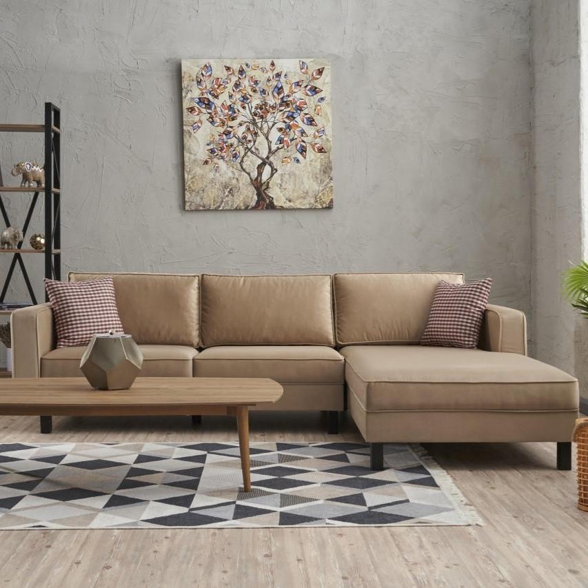 Corner Sofa Right Bald Velvet Cream