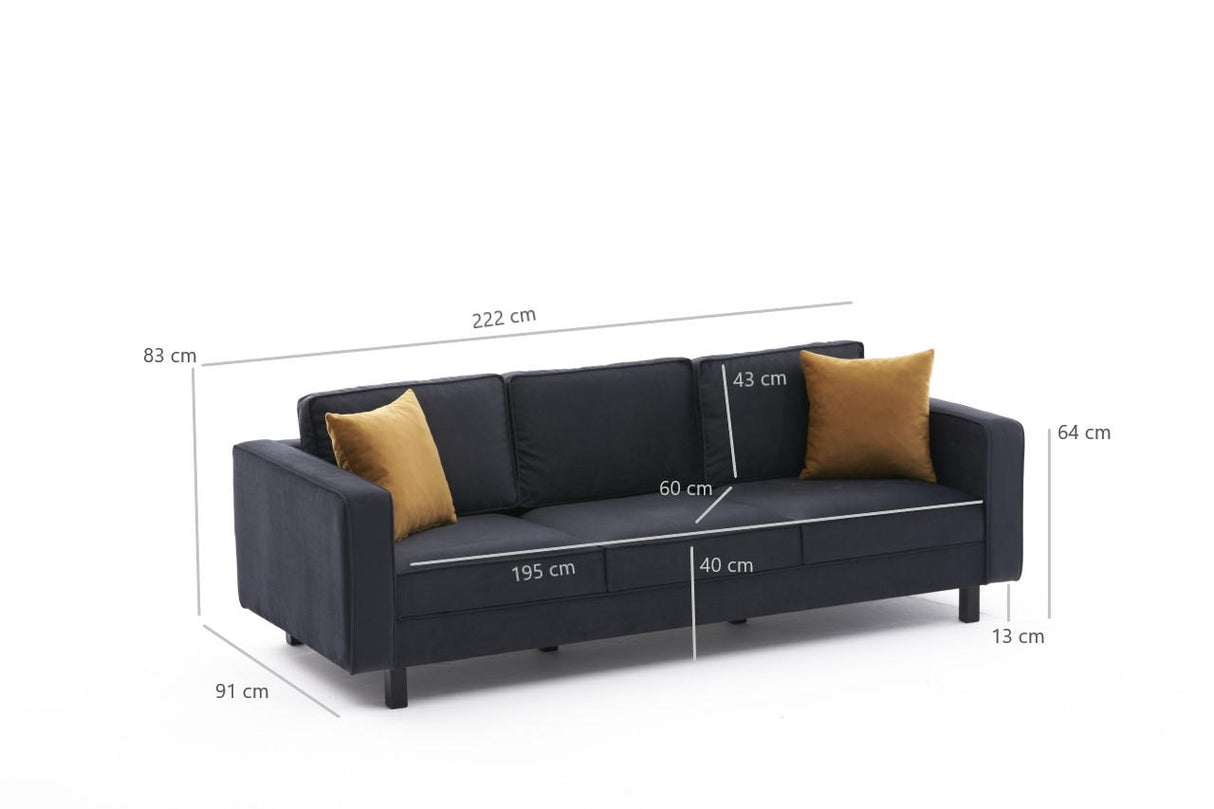 3-seater Sofa Kale Velvet Anthracite - comfortable loose cushions