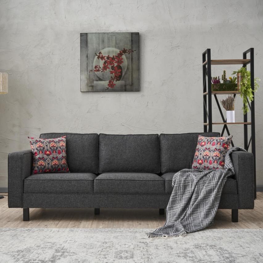 3-seater Sofa Kale linen fabric anthracite - comfortable cushions