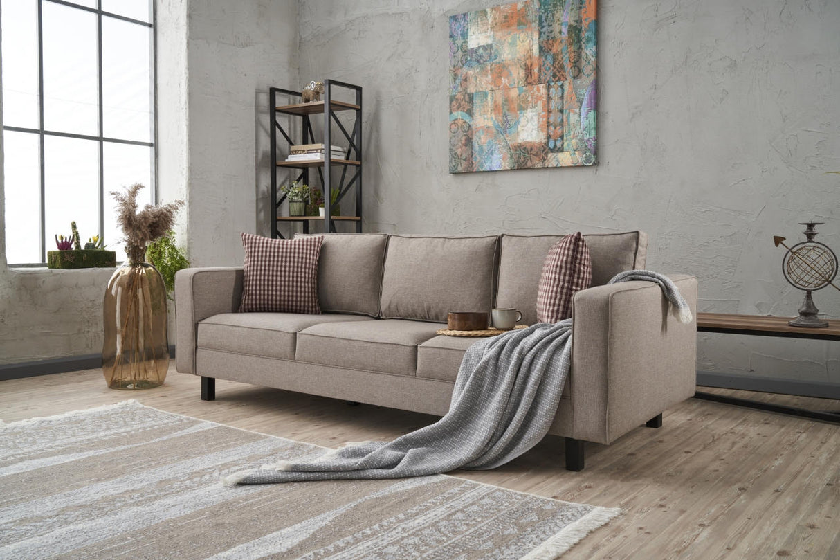 3-seater Sofa Kale linen fabric taupe - comfortable cushions