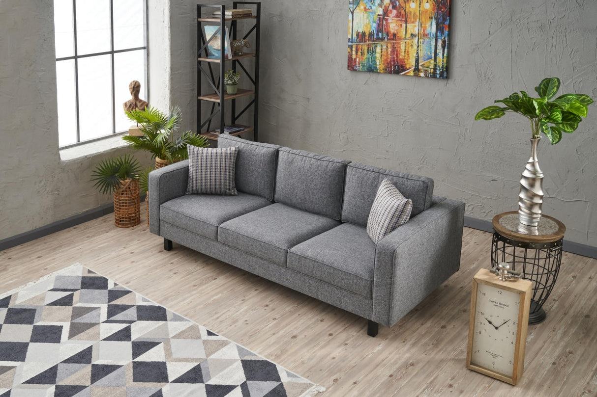 3-seater Sofa Kale linen fabric grey - comfortable cushions