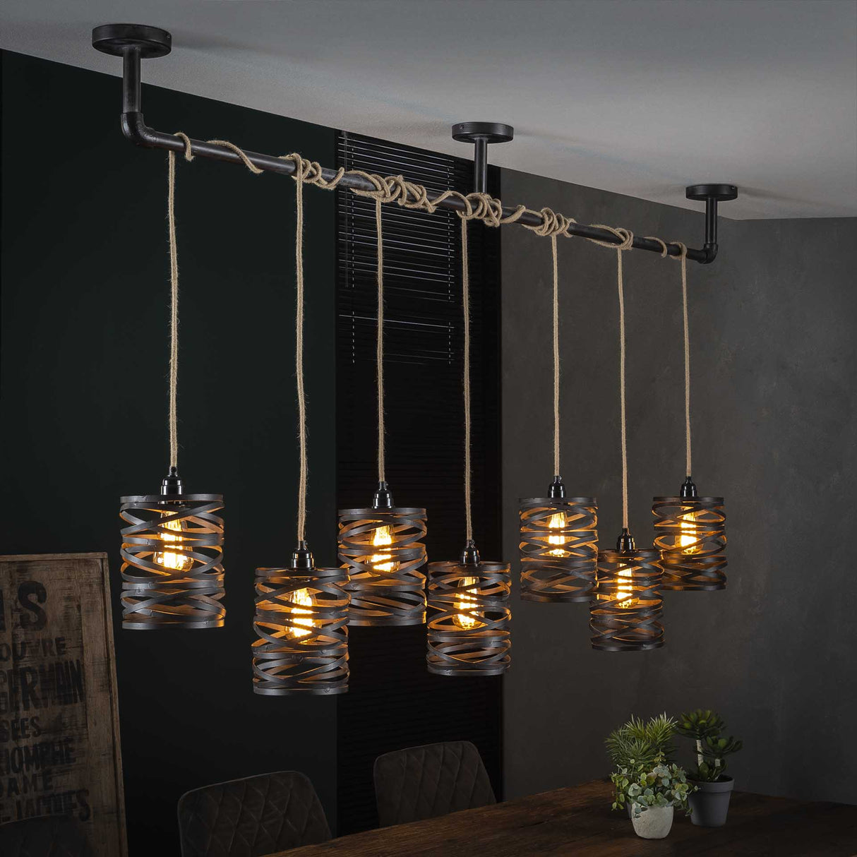 Industrial Pendant Lamp Twist Metal 7-Lights