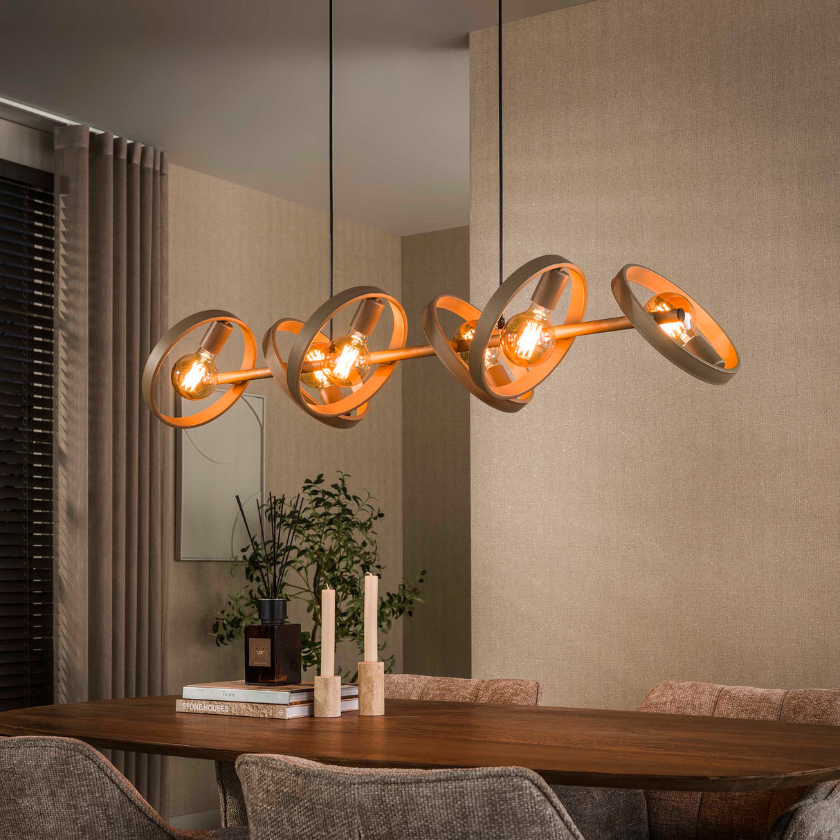 Hanglampen - Hanglamp 6 - lichts beige metaal rond Otan - Dimehouse