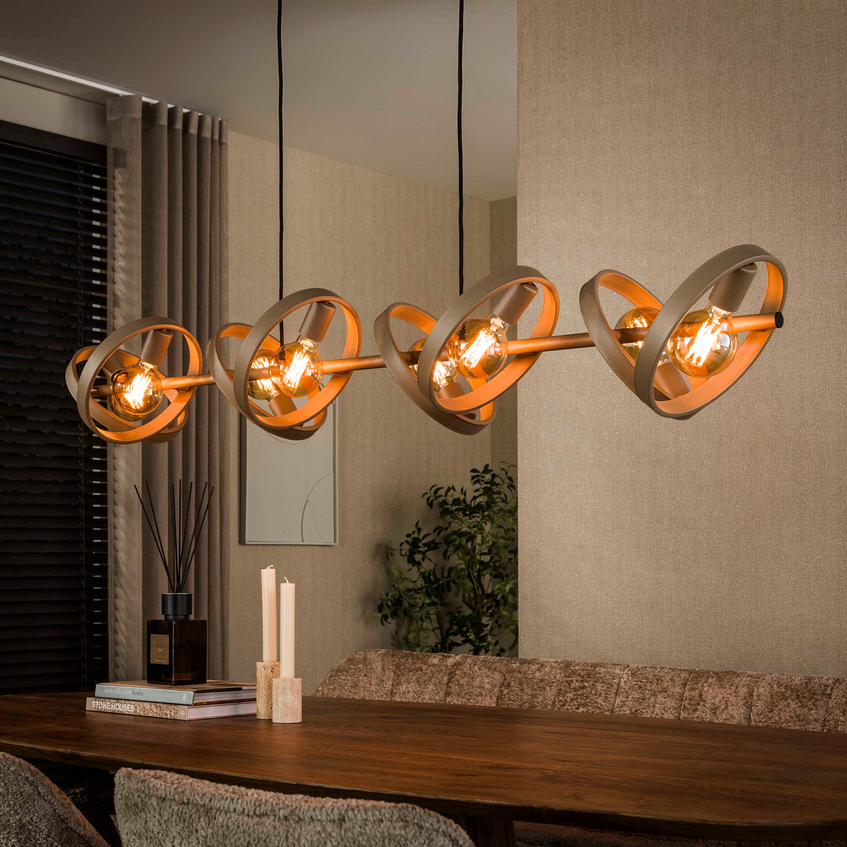Hanglampen - Hanglamp 8 - lichts beige metaal rond Otan - Dimehouse