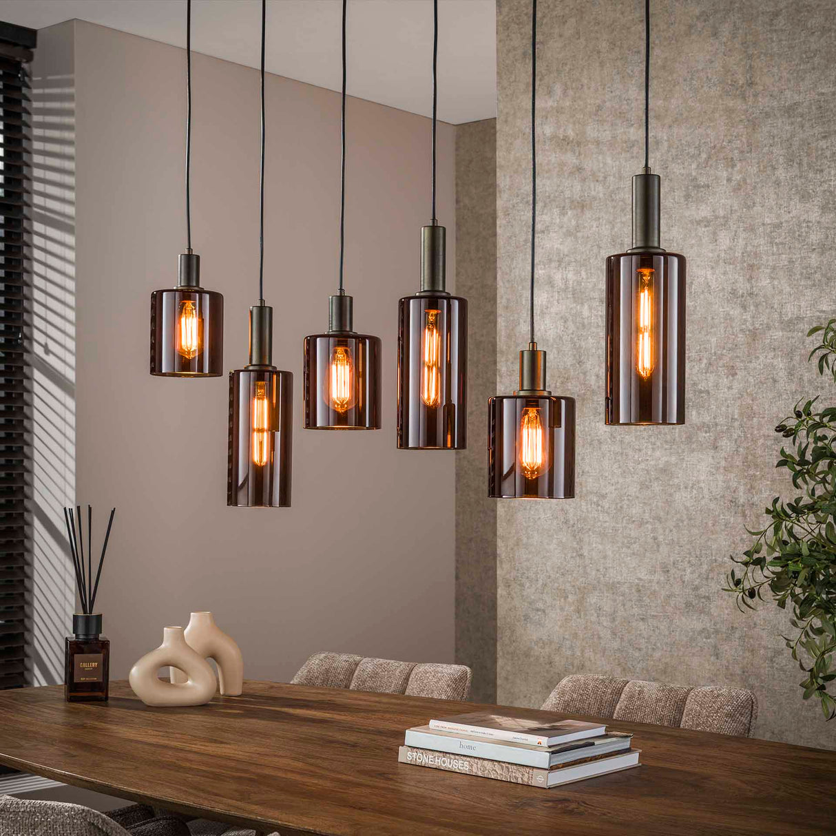 Industrial hanging lamp 6-lights Sienna brown 118 cm