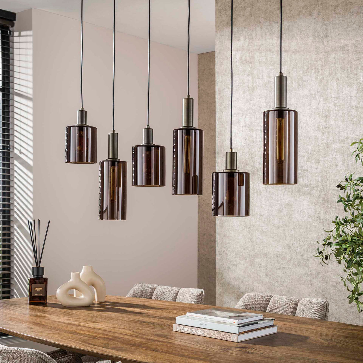 Industrial hanging lamp 6-lights Sienna brown 118 cm