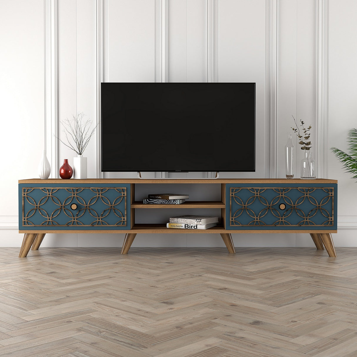 TV furniture class walnut chalcedone melamine 180x44x35 cm