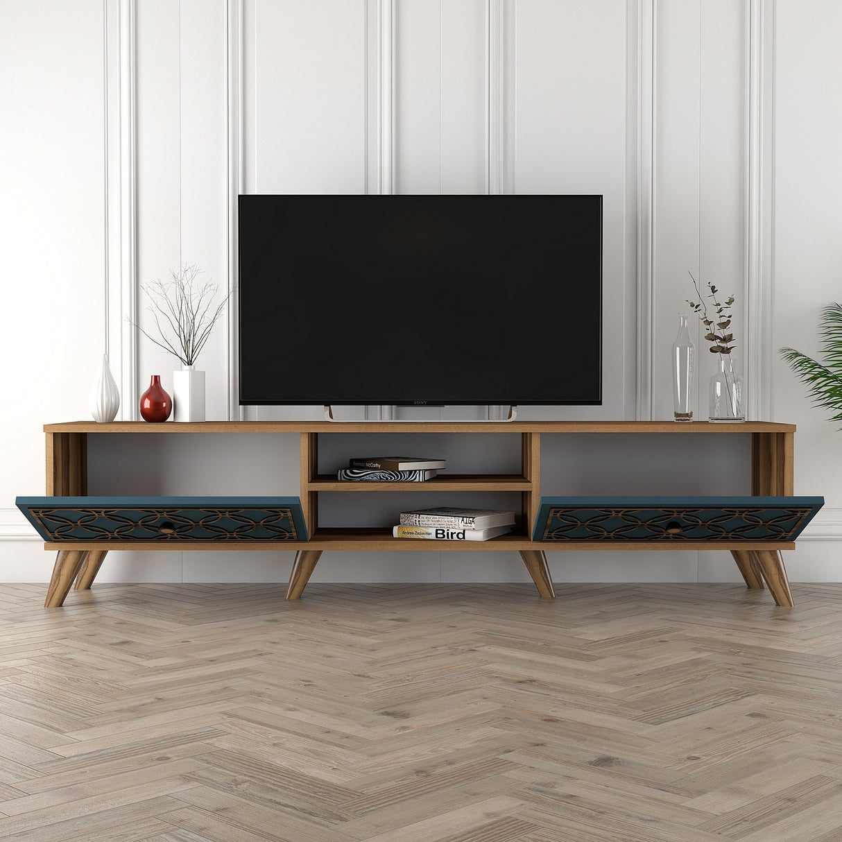 TV furniture class walnut chalcedone melamine 180x44x35 cm