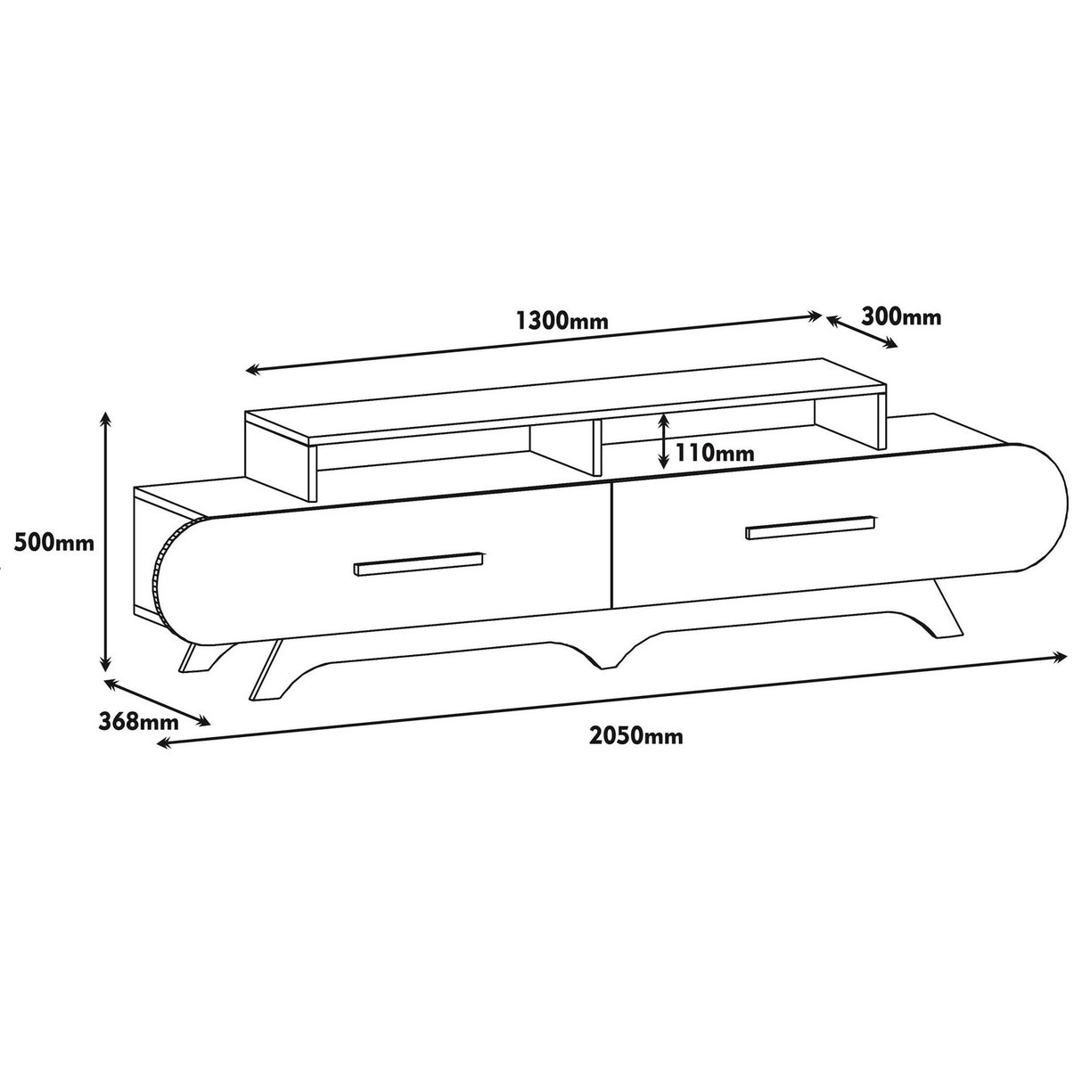 TV furniture flora walnut white melamine 205x50x36.8 cm