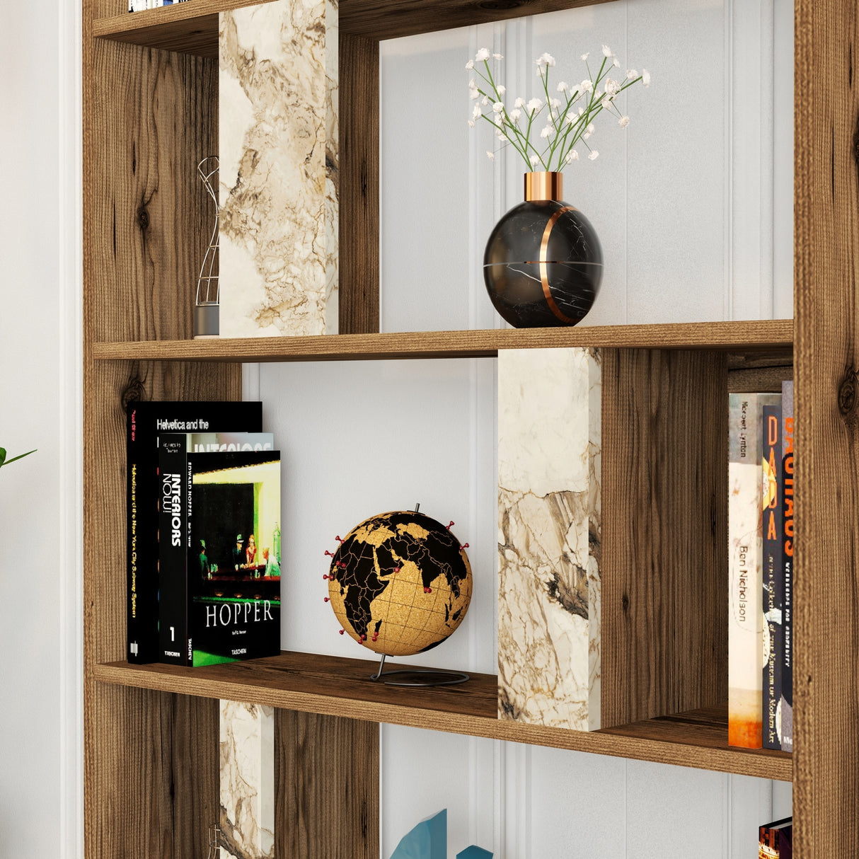 Bookcase Lima Walnut White Marble Melamine 90x180x20 cm