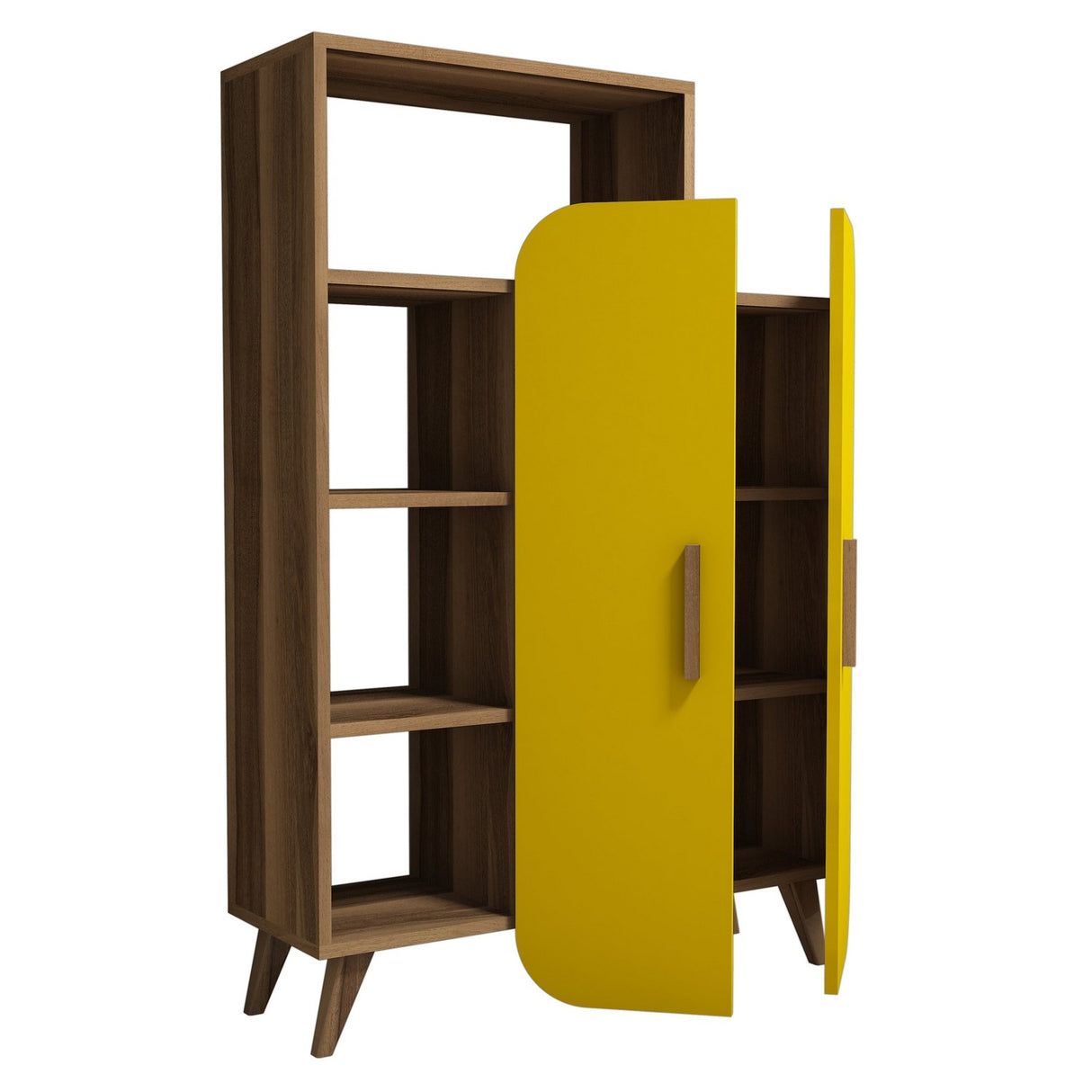 Boekenkasten - Boekenkast Form Walnoot Geel Melamine 90x132x32 cm - Dimehouse