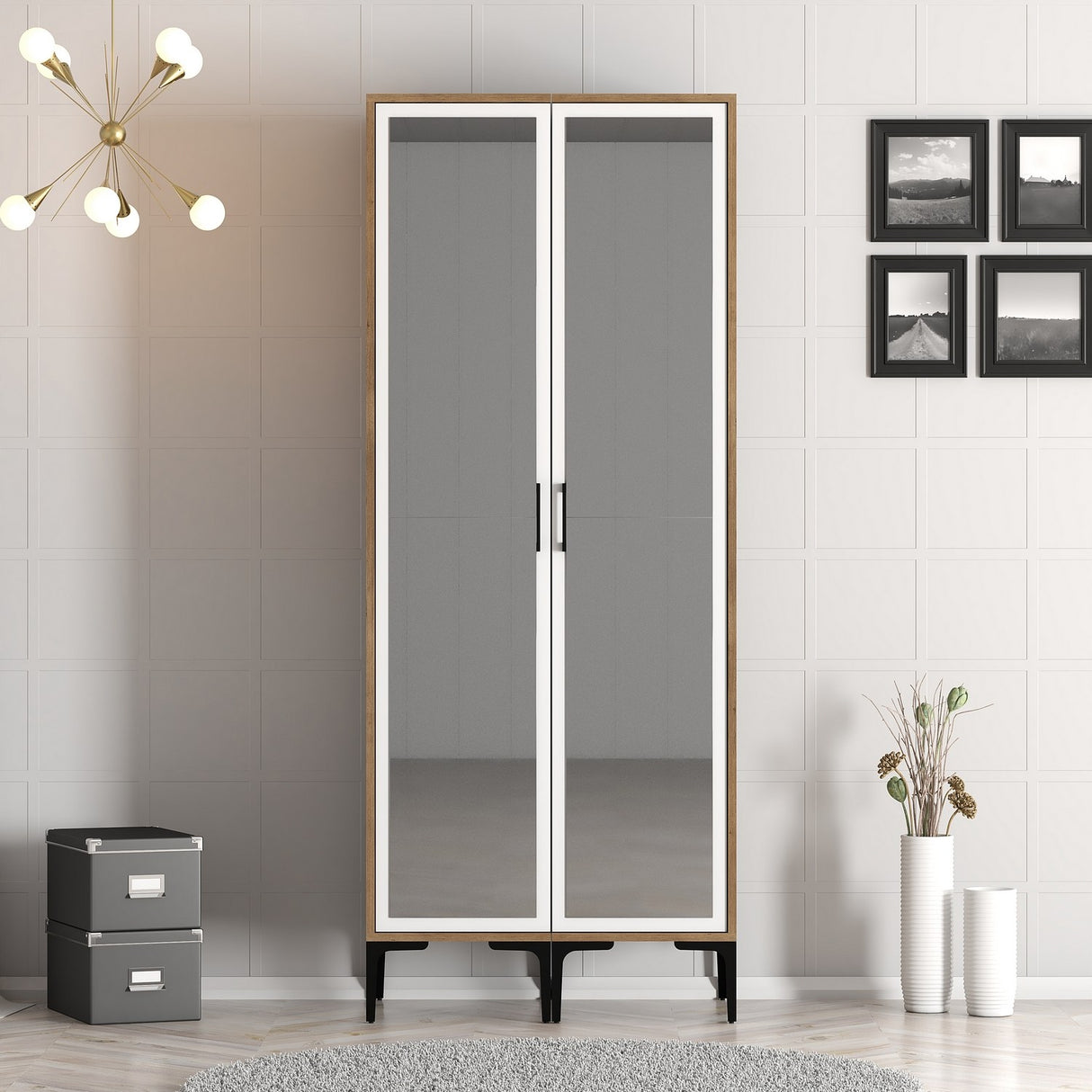 Wardrobe Kumsal RR Walnut White Melamine 80x47.5x201.4 cm