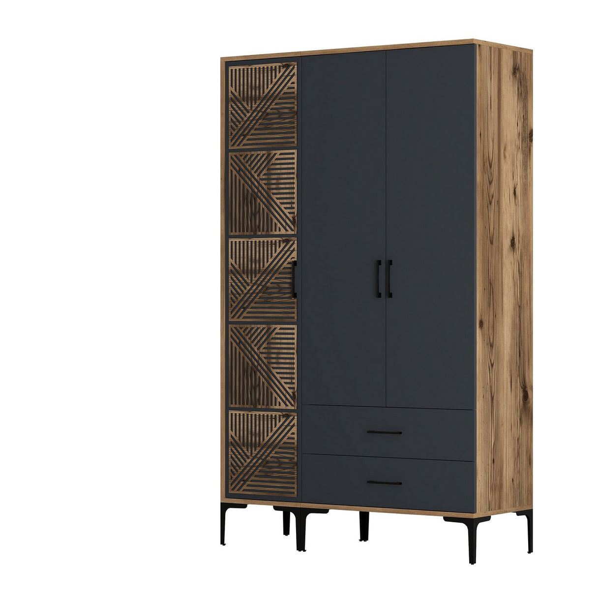 Wardrobe Kumual PT Walnut Anthracite Melamine 120x47.5x201.4 cm