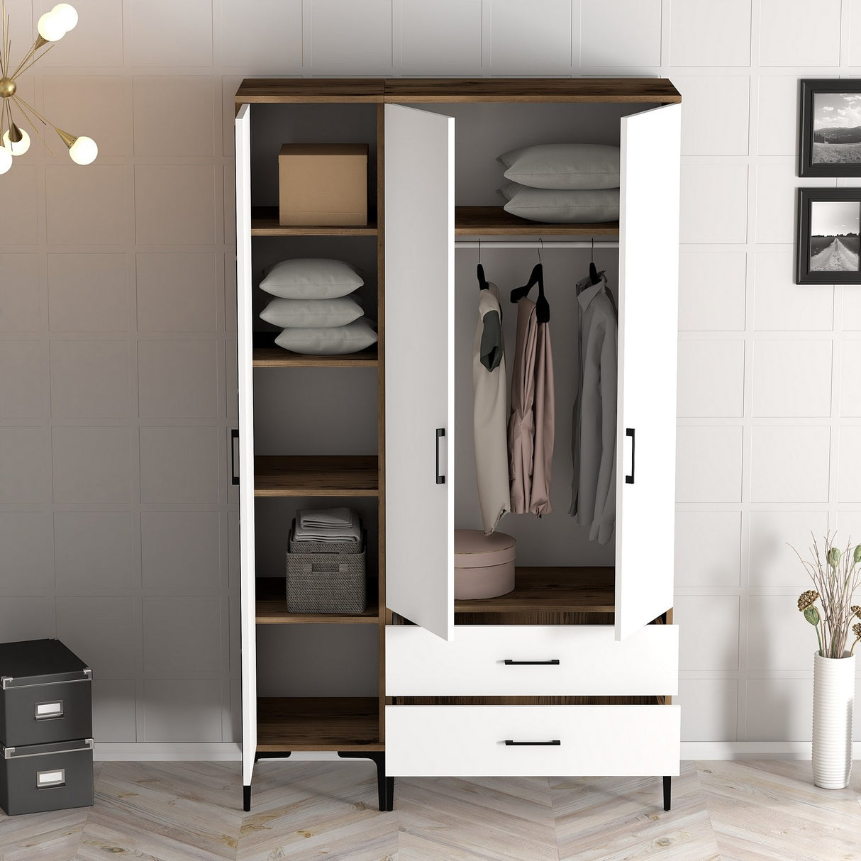 Wardrobe Kumual PT Walnut White Melamine 120x47.5x201.4 cm