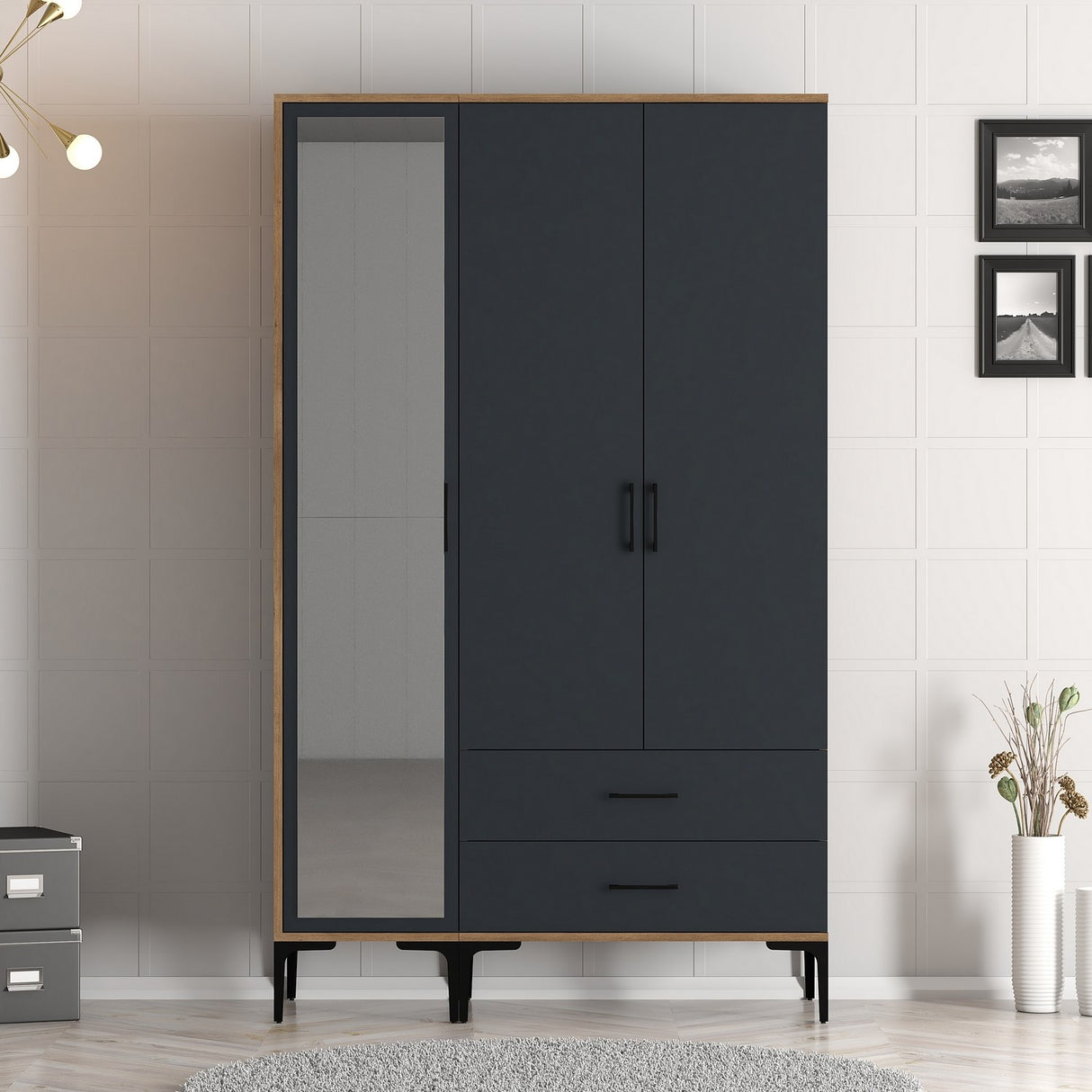 Wardrobe Kumual RT Walnut Anthracite Melamine 120x47.5x201.4 cm
