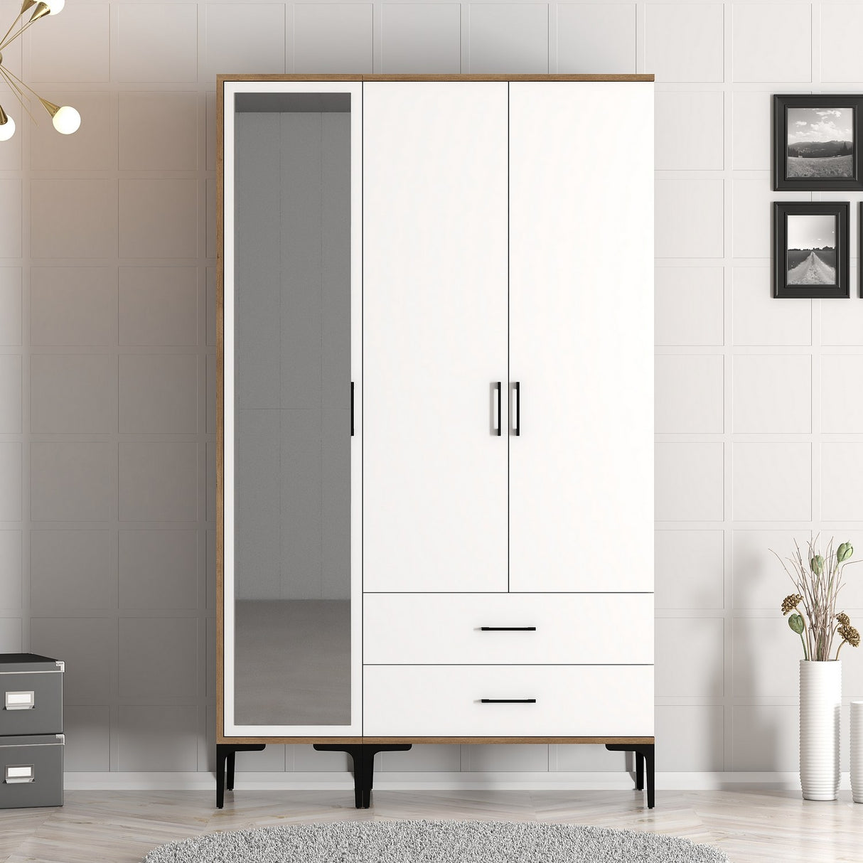 Wardrobe Kumual RT Walnut White Melamine 120x47.5x201.4 cm