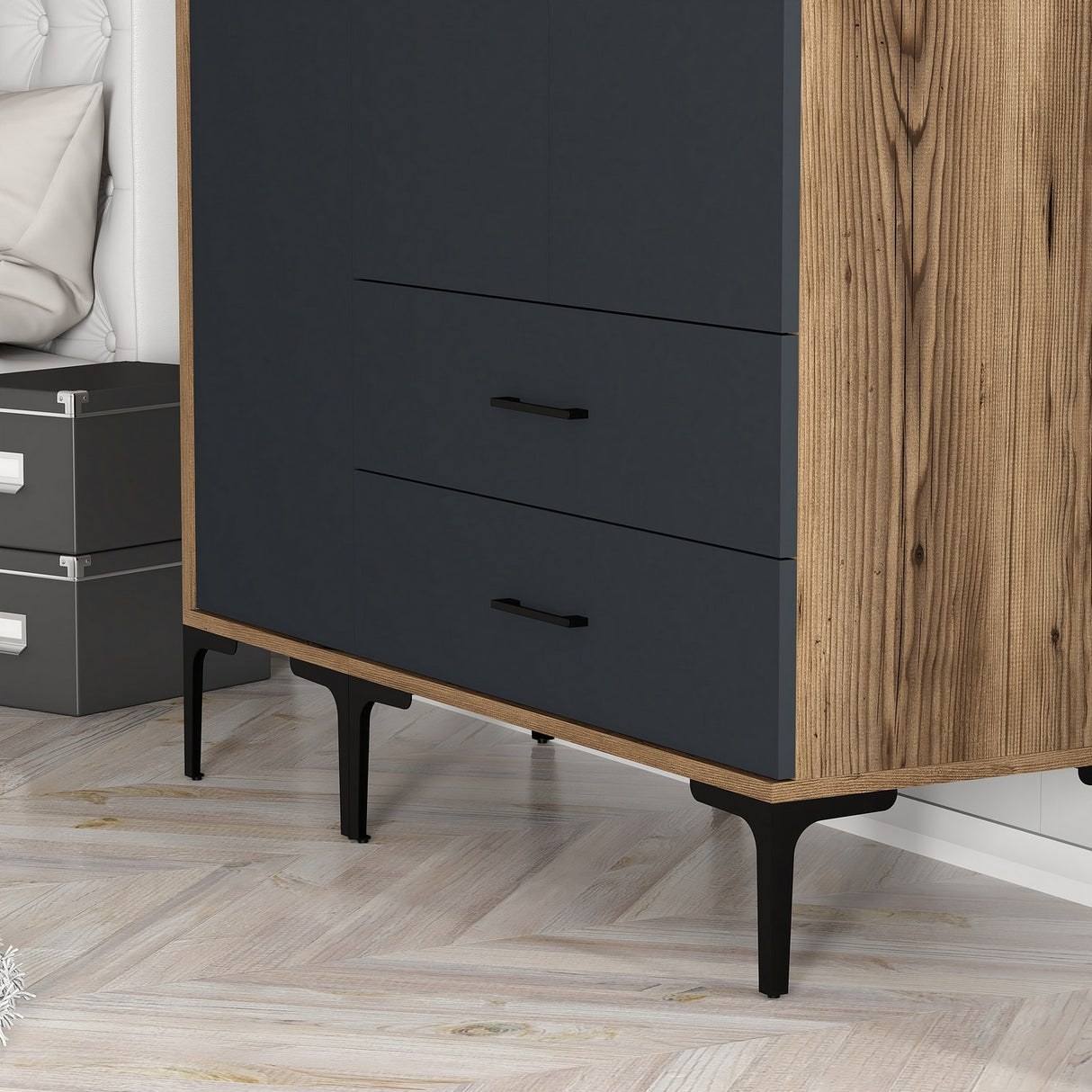 Wardrobe Kumual St Walnut Anthracite Melamine 120x47.5x201.4 cm