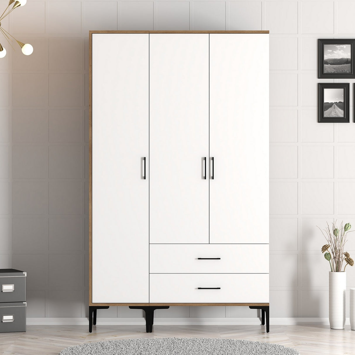 Wardrobe Kumual St Walnut White Melamine 120x47.5x201.4 cm