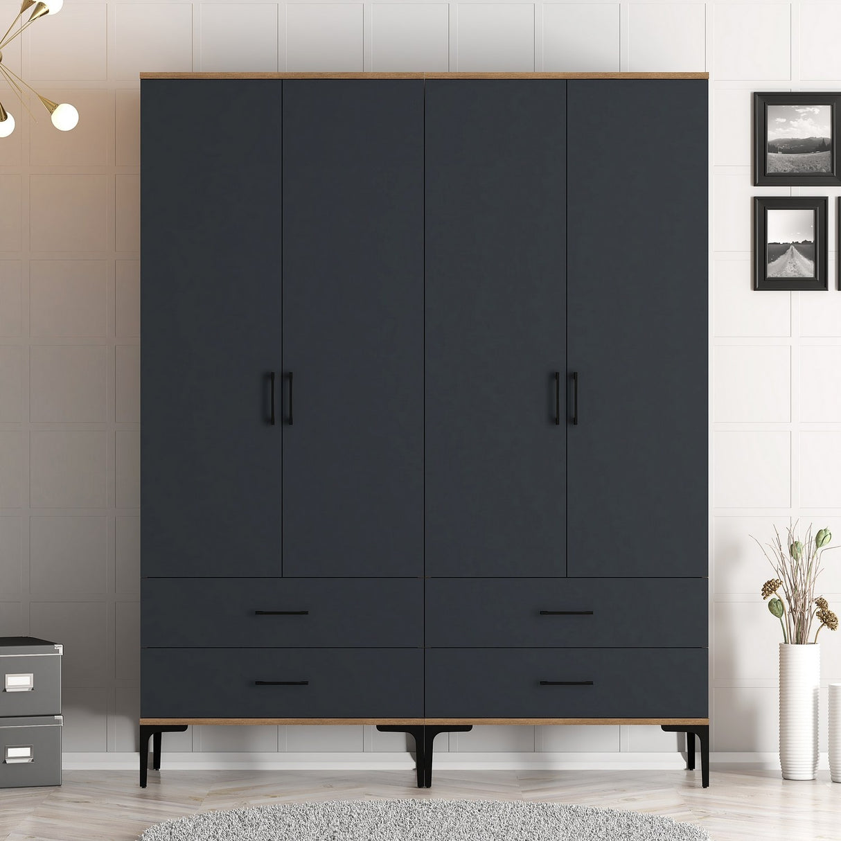 Wardrobe Kumsal TT Walnut Anthracite Melamine 160x47.5x201.4 cm