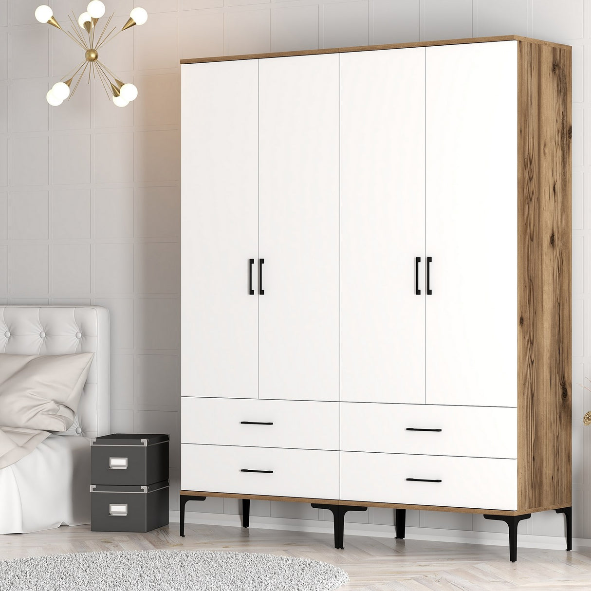 Wardrobe Kumsal TT Walnut White Melamine 160x47.5x201.4 cm