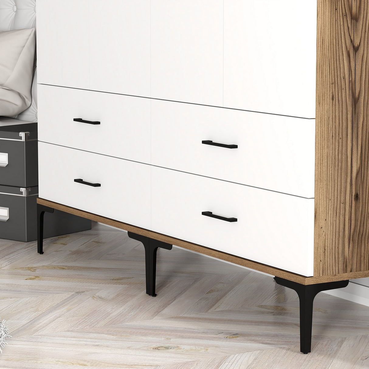 Wardrobe Kumsal TT Walnut White Melamine 160x47.5x201.4 cm