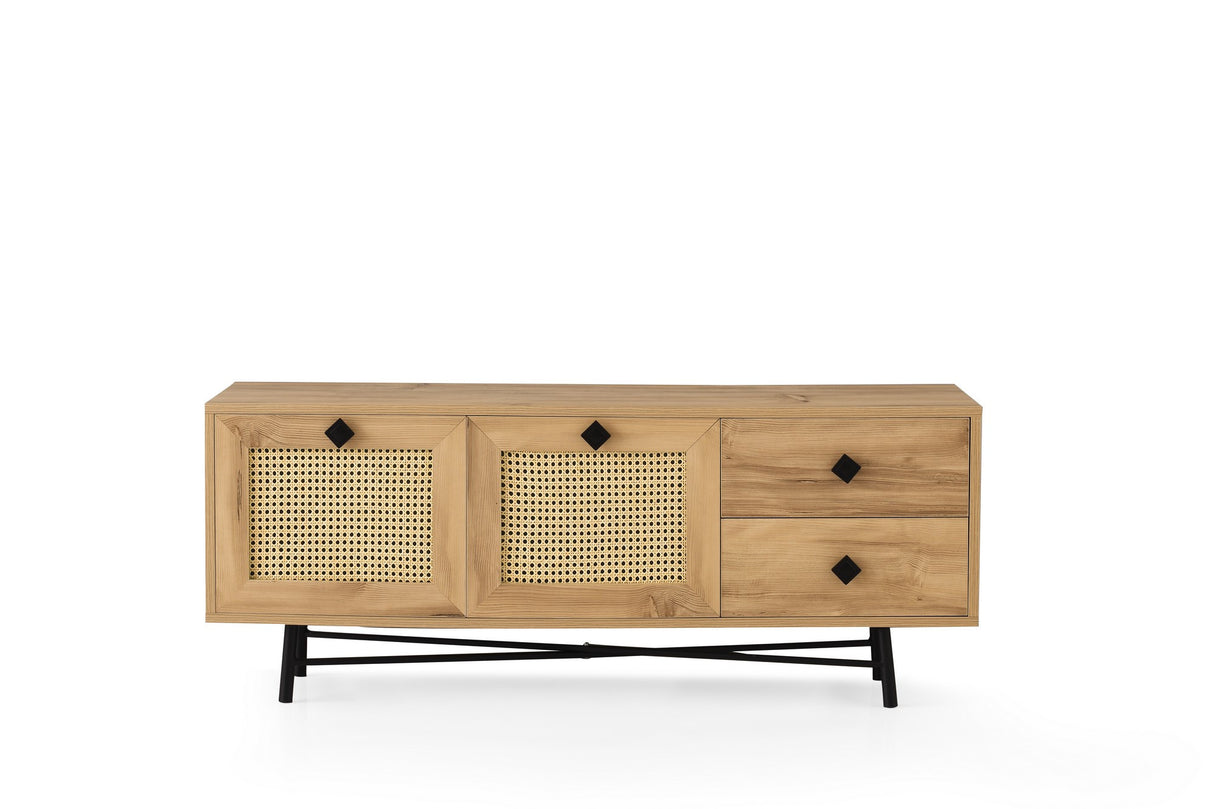 TV Meubels - TV Meubel Hapsiyas Eik Zwart Melamine 140x60x40 cm - Dimehouse
