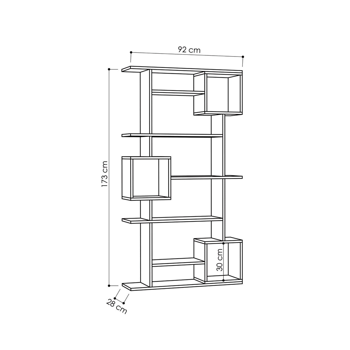 Asymmetric bookcase anthracite melamine Soto 92x173x28 cm