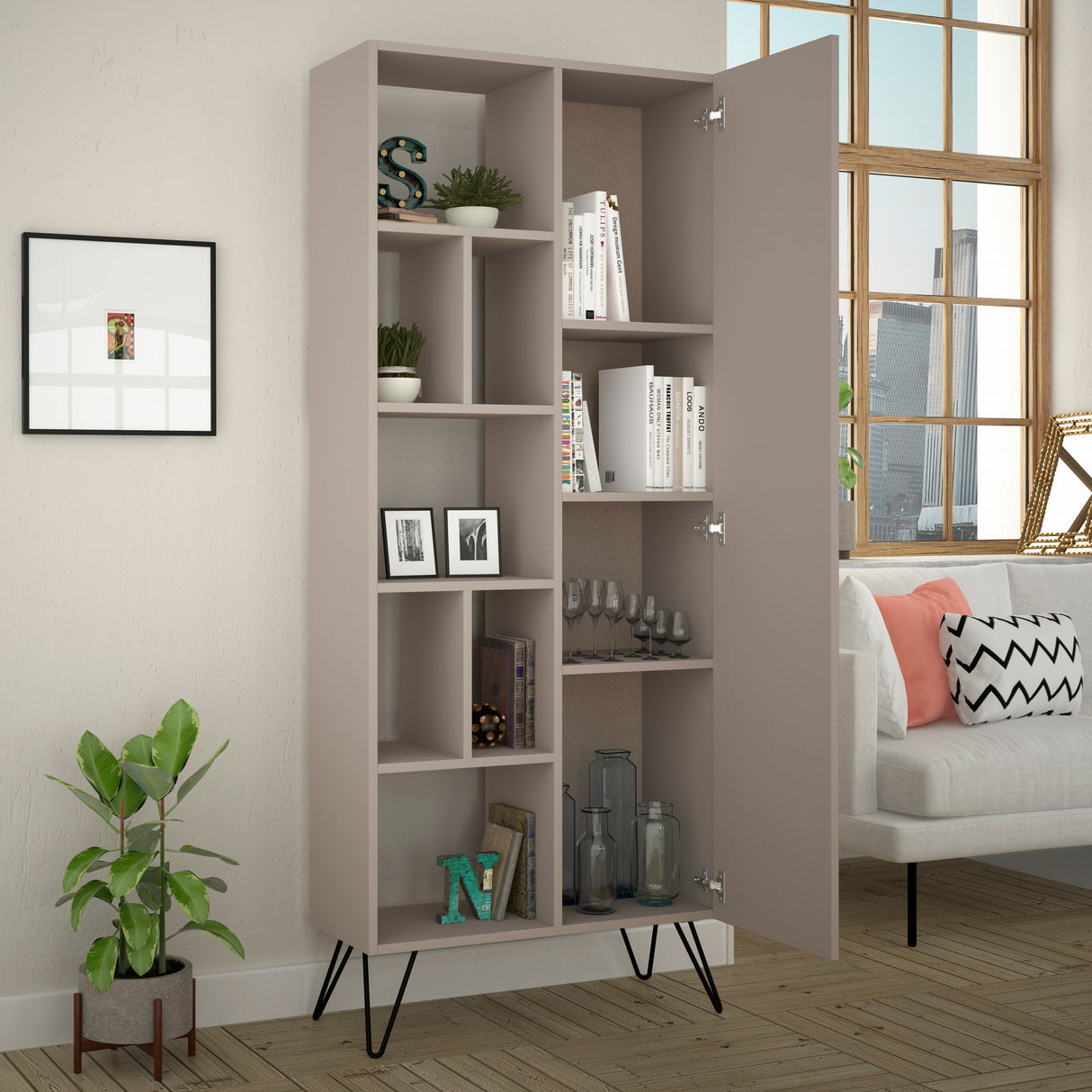 Boekenkasten - Boekenkast Jedda Mokka Melamine 79x190x32 cm - Dimehouse