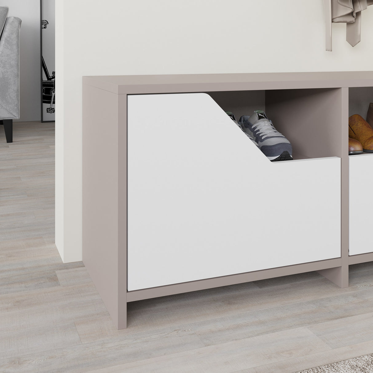 Schoenenkasten - Schoenenkast Nexus Mokka Wit Melamine 105x47x37 cm - Dimehouse