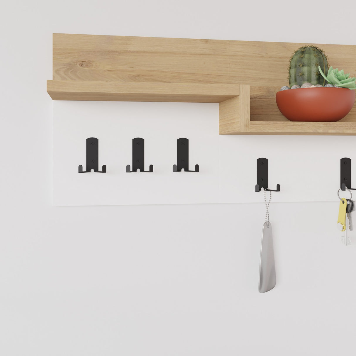 Coat rack 5-Hook White, Oak Melamine - 65 cm