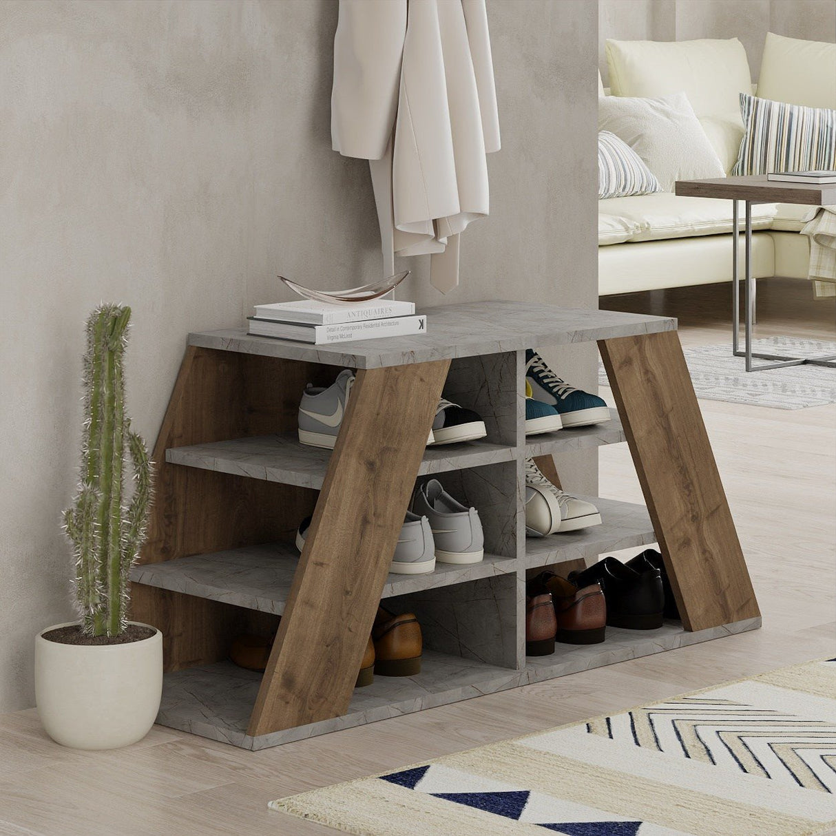 Schoenenkasten - Schoenenkast Pyramid Naturel Melamine 105,5x50x37,5 cm - Dimehouse