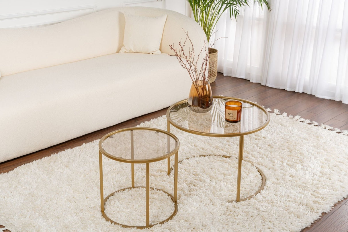 Modern Round Coffee Table Set of 2 Uru Gold - Bronze Glass - 60/42 cm