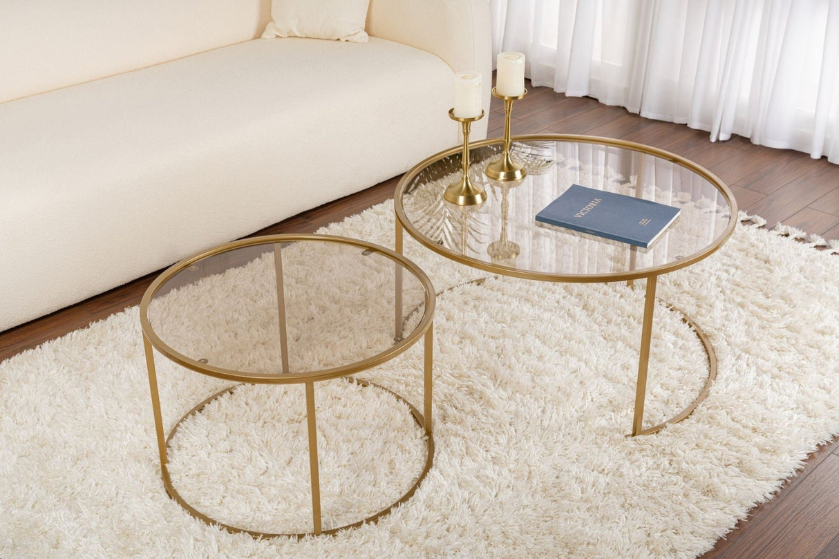 Salontafels - Moderne Ronde Salontafel Set van 2 Uru Goud - Brons Glas - 80/60 cm - Dimehouse