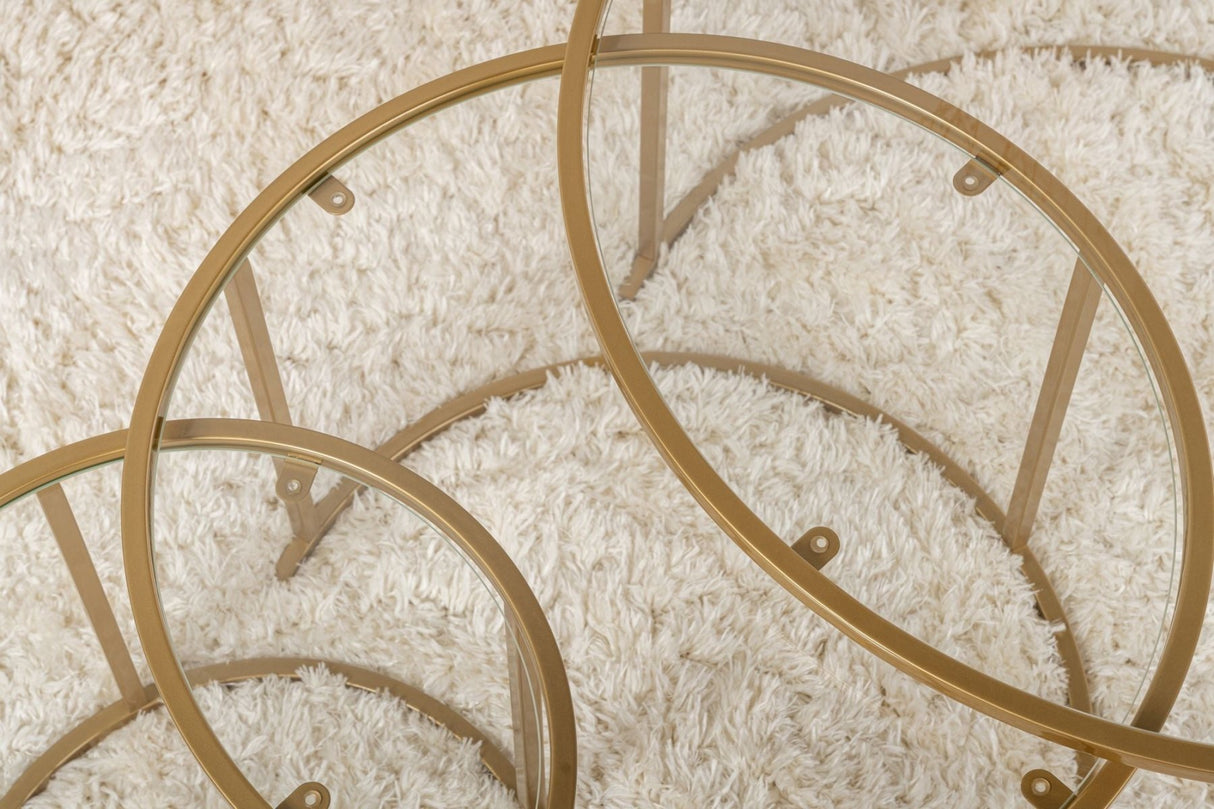 Modern Round Coffee Table Set of 3 Uru Gold - Transparent Glass - 80/60/42 cm