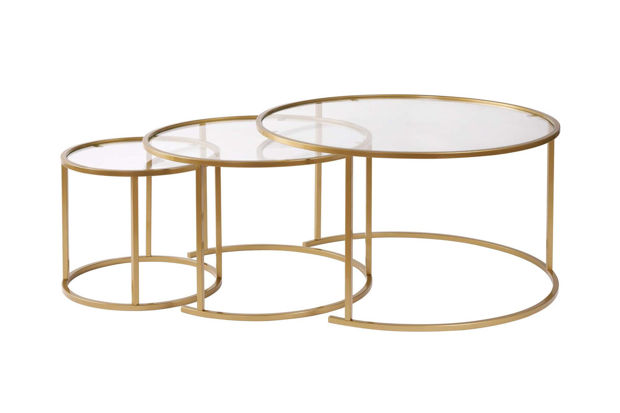 Modern Round Coffee Table Set of 3 Uru Gold - Transparent Glass - 80/60/42 cm