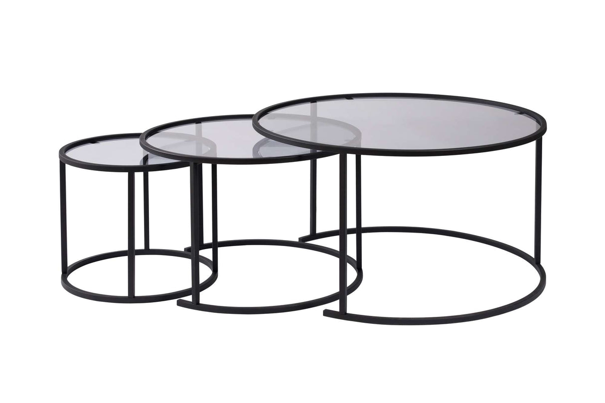 Modern Coffee Table Set of 3 Uru Black - Grey Glass - 80/60/42 cm