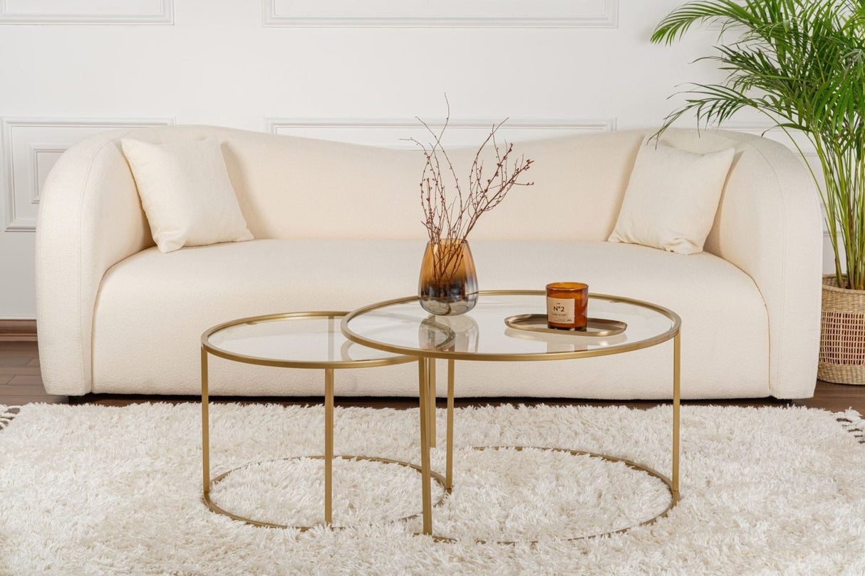 Modern Round Coffee Table Set of 2 Uru Gold - Transparent Glass - 80/60 cm