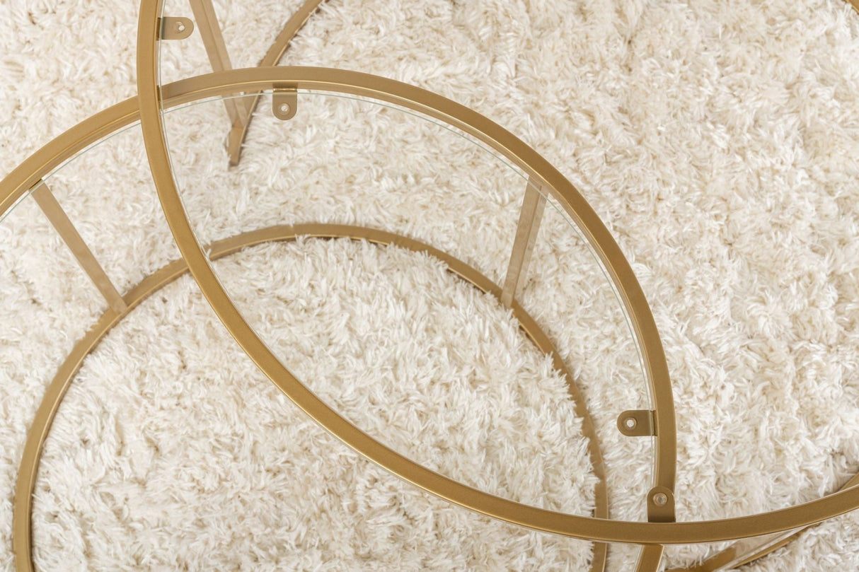 Modern Round Coffee Table Set of 2 Uru Gold - Transparent Glass - 80/60 cm