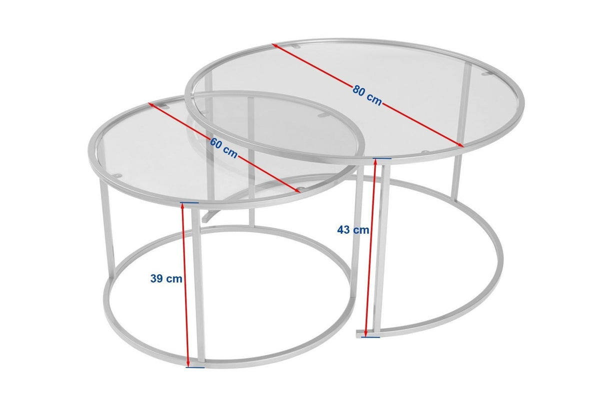 Modern Round Coffee Table Set of 2 Uru Gold - Transparent Glass - 80/60 cm