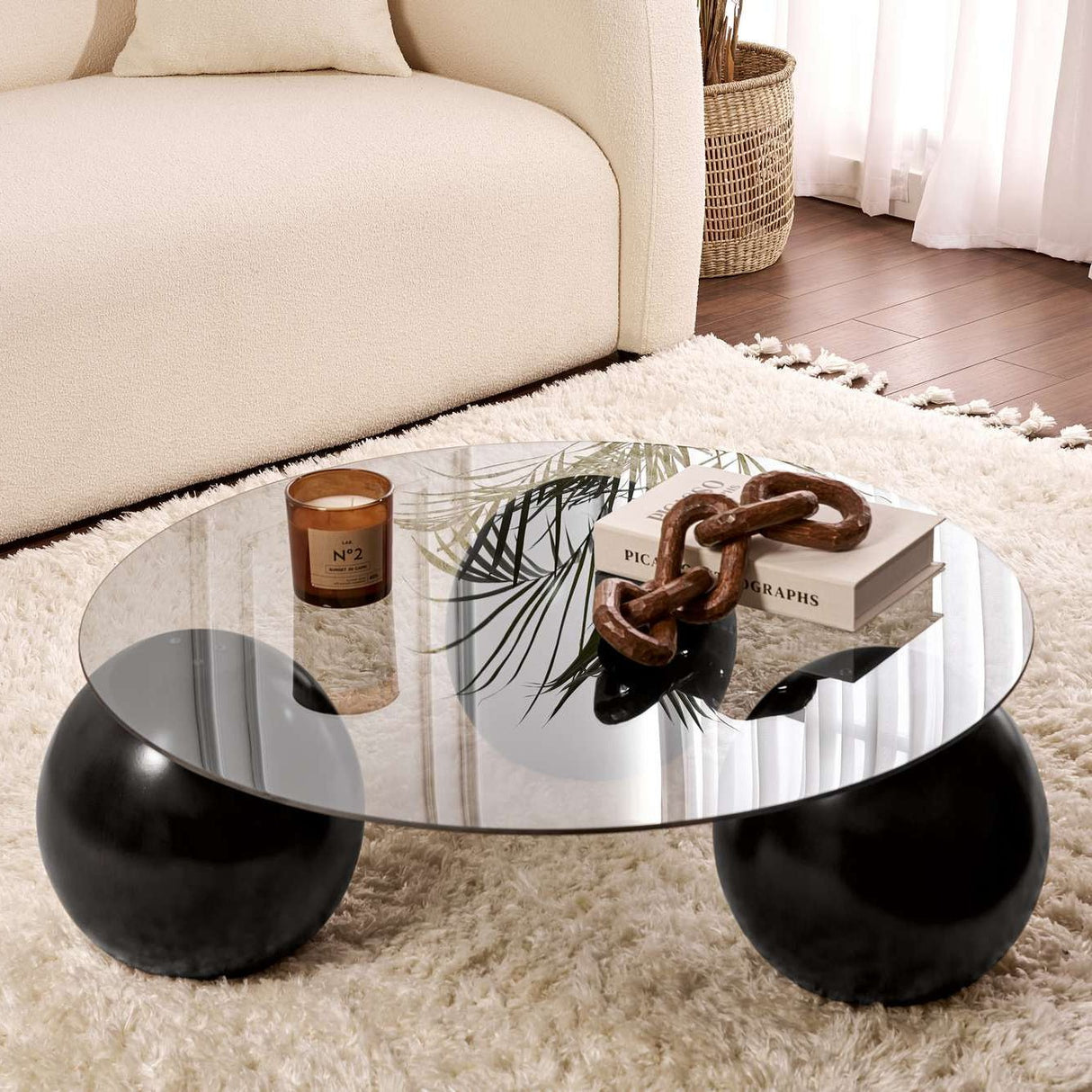 Coffee table Miro Tempered glass Black Gray 85x85 cm Black Gray Tempered glass