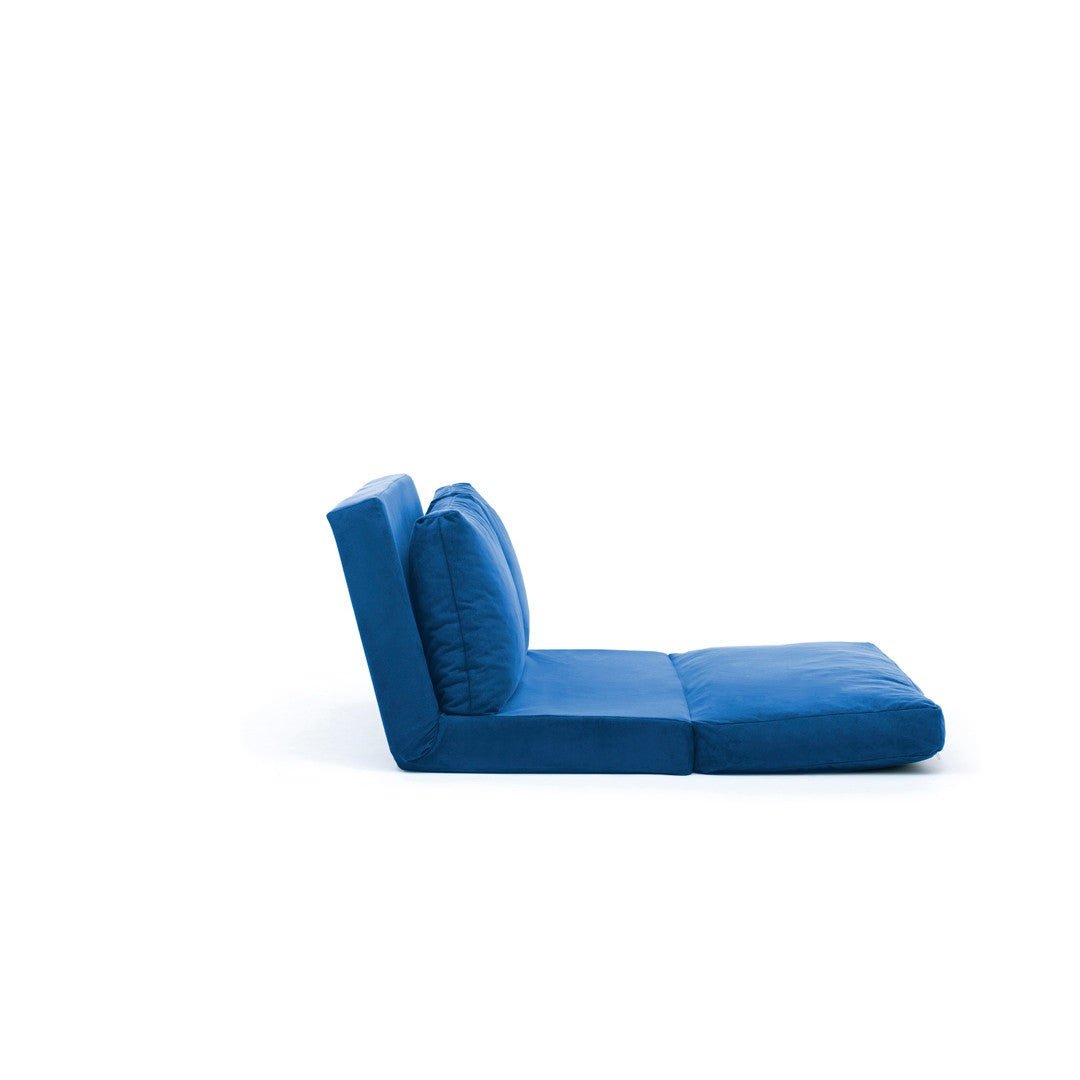 Sofa bed Japandi blue fabric 2-seater - low back and adjustable - Taida