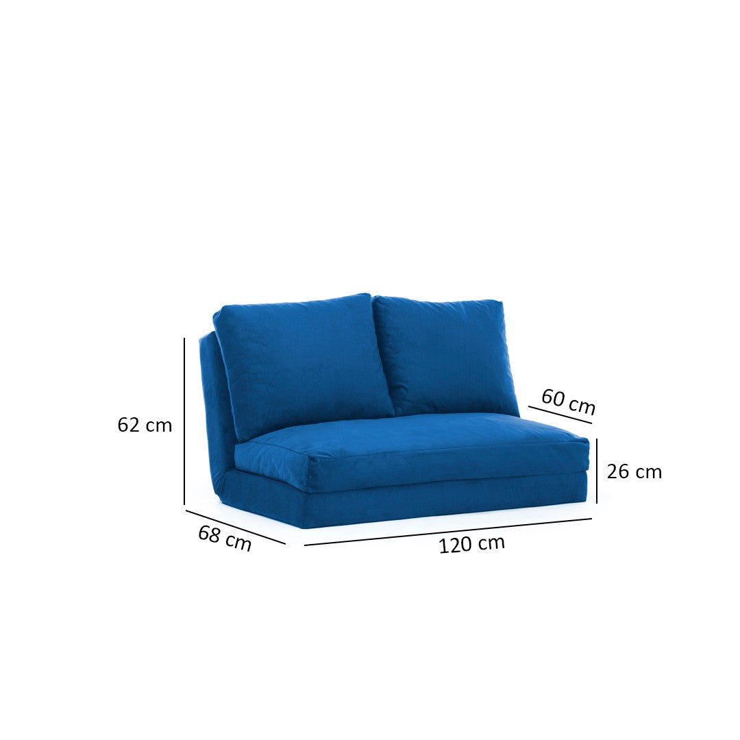 Sofa bed Japandi blue fabric 2-seater - low back and adjustable - Taida