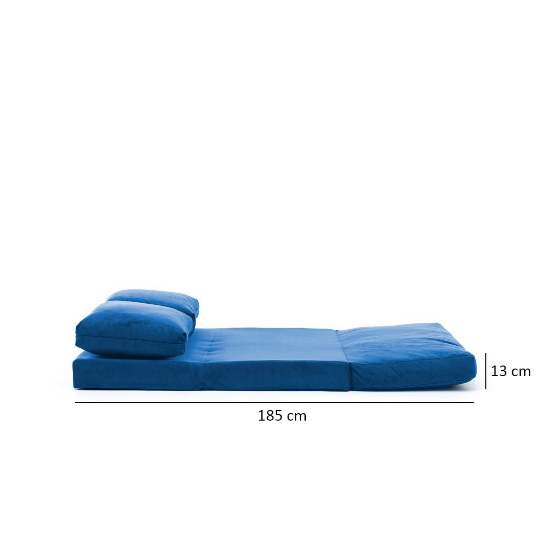 Sofa bed Japandi blue fabric 2-seater - low back and adjustable - Taida