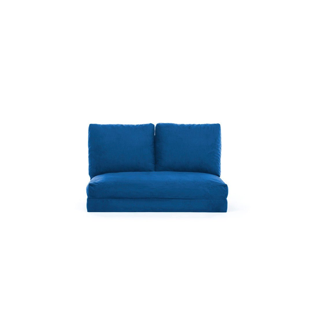 Sofa bed Japandi blue fabric 2-seater - low back and adjustable - Taida