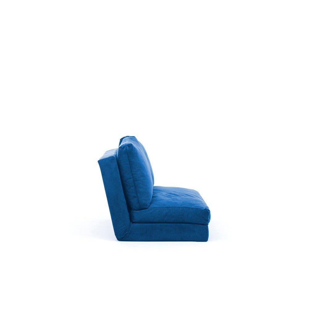 Sofa bed Japandi blue fabric 2-seater - low back and adjustable - Taida