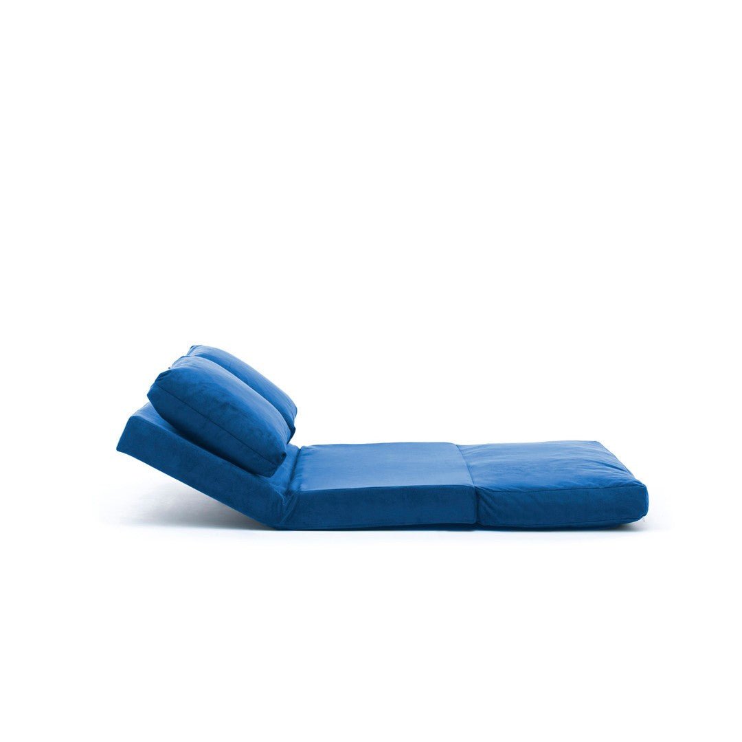 Sofa bed Japandi blue fabric 2-seater - low back and adjustable - Taida